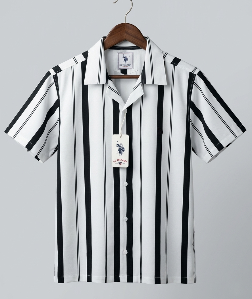 Men's Elegant Black & White Stripe Shirt